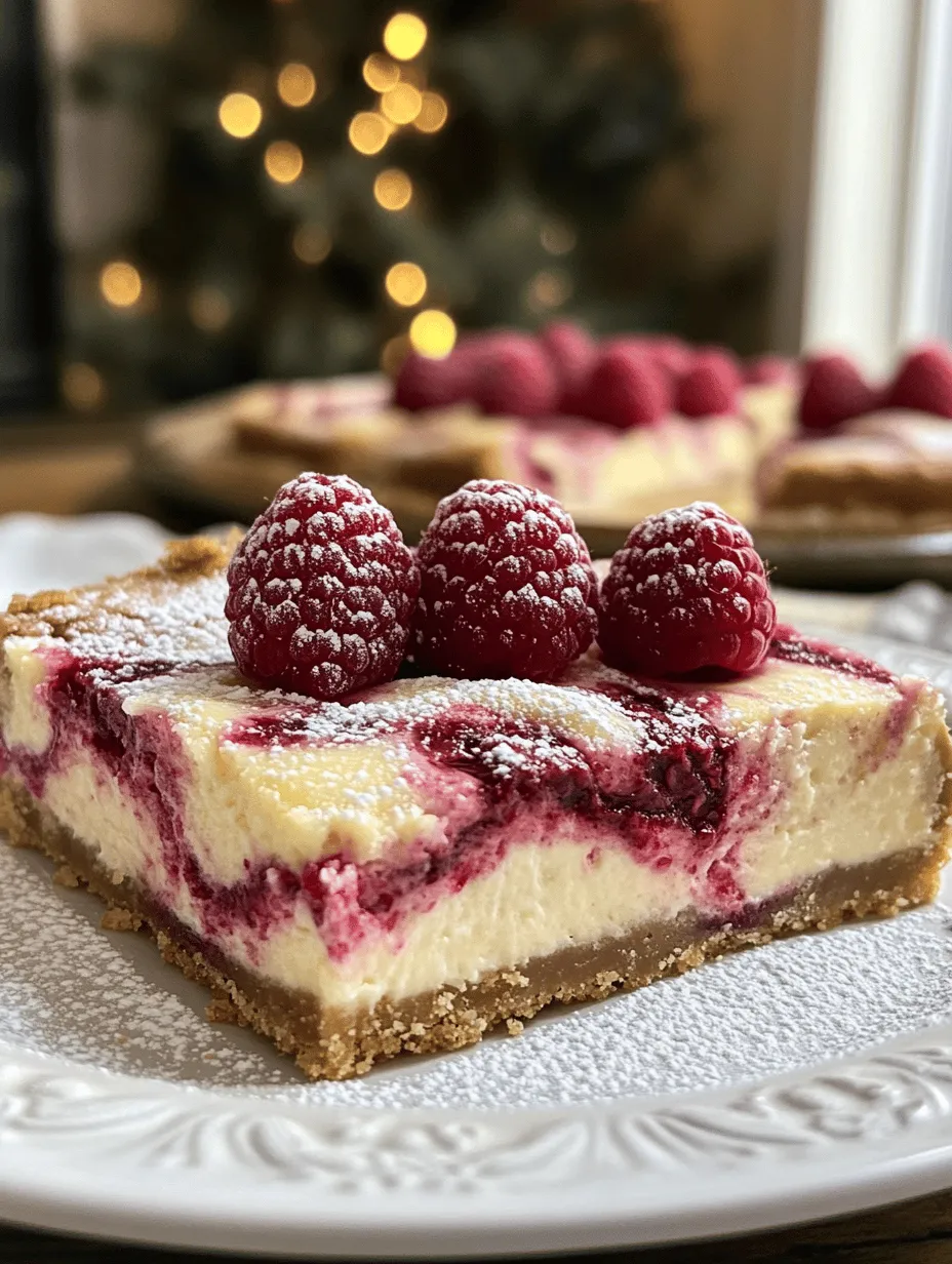 Indulge in the delightful experience of Elegant Raspberry Marble Cheesecake Bars! These scrumptious treats elevate the classic cheesecake to new heights with fresh raspberries swirling throughout the creamy filling. Perfect for celebrations or a blissful weekend treat, this recipe combines a buttery graham cracker crust, luscious cheesecake, and vibrant raspberry swirl that will impress any dessert lover. The first bite reveals a harmonious balance of rich and tangy flavors, making them a standout dessert at any table.