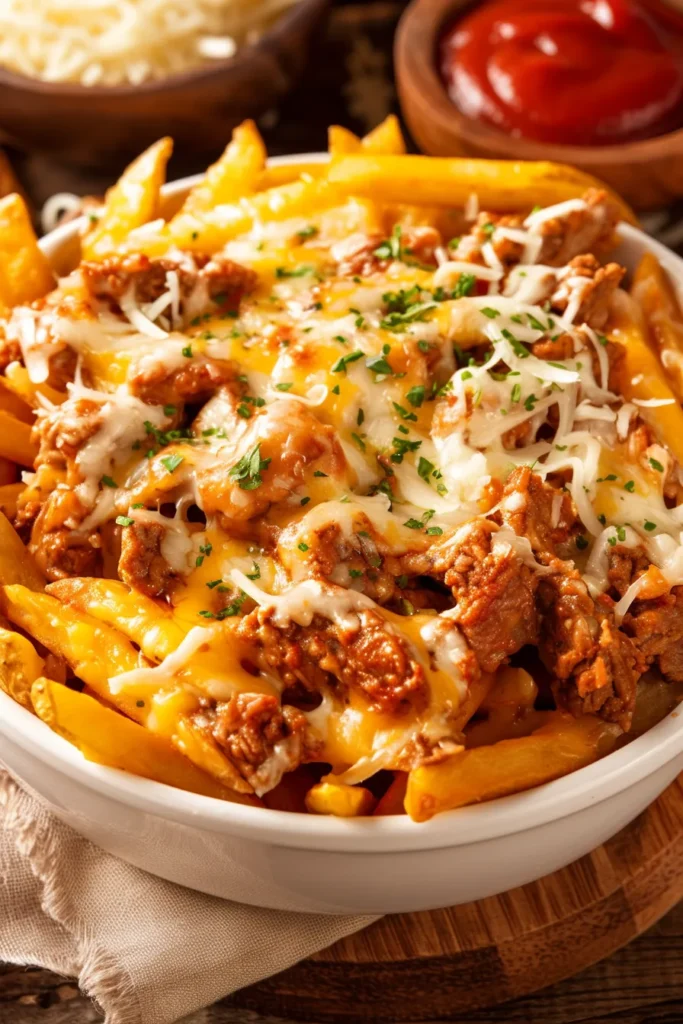 Imagine a plate full of crispy fries, smothered in gooey melted mozzarella and cheddar cheese, and generously topped with seasoned ground beef. Welcome to the world of Cheesy Loaded Fries with Beef and Mozzarella! This dish is a perfect crowd-pleaser, whether you're hosting a game day party, enjoying a cozy movie night, or just craving something decadent. The combination of savory beef, rich cheese, and crunchy fries creates a delightful texture and flavor explosion that will leave you wanting more!