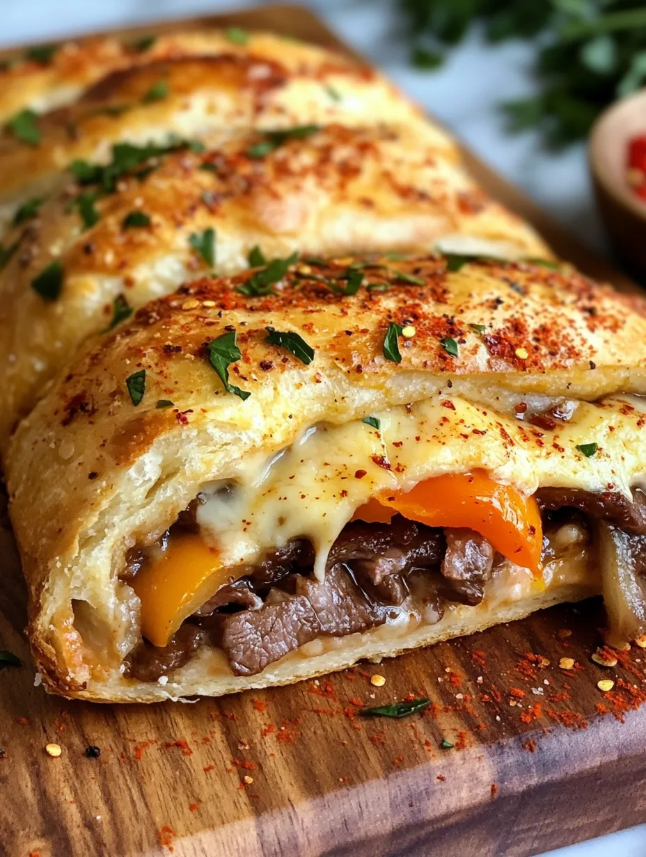 Craving the irresistible flavors of a Philly cheesesteak? Get ready to elevate your culinary skills with this Philly Cheesesteak Stromboli! Imagine a warm, golden pastry filled with tender ribeye steak, sautéed peppers and onions, and a delightful blend of provolone and mozzarella cheese. This dish is not only a crowd-pleaser but also adds a unique twist to your typical cheesesteak, making it perfect for game day, family dinners, or any time you want to impress your guests with something special.