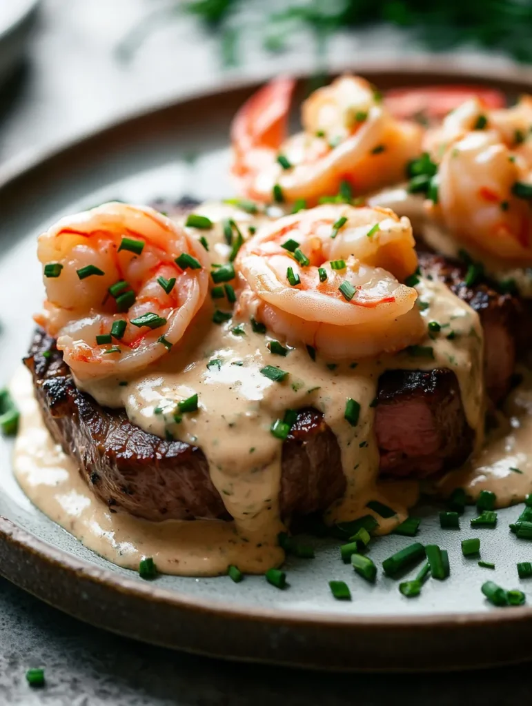 Indulge in the luxurious flavors of Surf and Turf Delight: Filet Mignon with Shrimp and Lobster Cream – a combination of perfectly seared filet mignon accompanied by succulent shrimp and a rich lobster cream sauce. This dish transforms any meal into a special occasion, captivating your senses with its vibrant colors and mouthwatering aromas. Whether celebrating a milestone or treating yourself, this recipe is sure to impress your taste buds and elevate your dining experience.