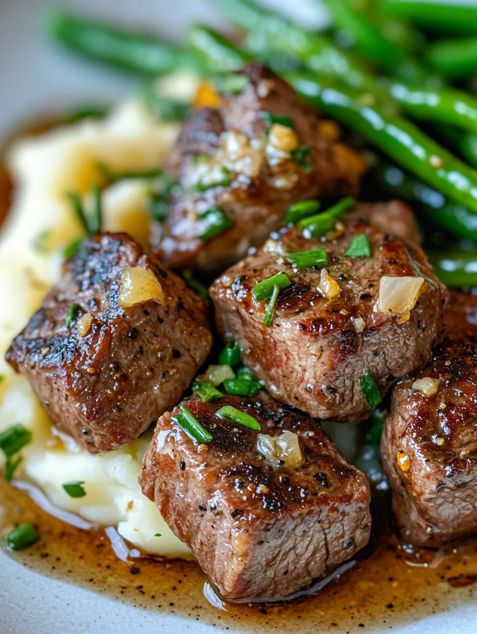 Are you ready to indulge in an easy yet sumptuous meal that's sure to impress your family and friends? These Sizzling Garlic Butter Steak Bites with Comforting Mash & Crisp Green Beans are a true treat for the senses. Imagine juicy steak bites coated in a rich garlic butter sauce, paired with creamy mashed potatoes and vibrant green beans. This meal is perfect for a cozy dinner or a weekend gathering. It combines classic comfort with a gourmet twist, bringing restaurant-quality flavor to your own kitchen!