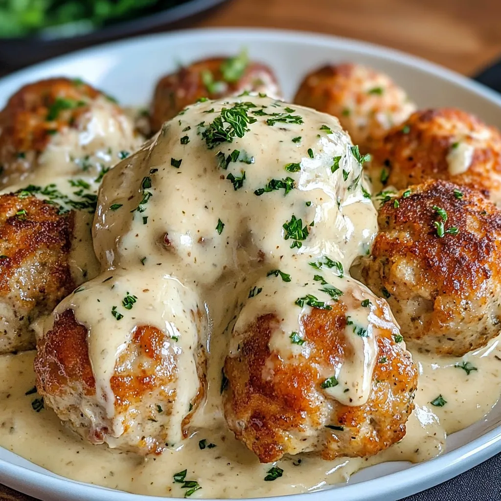 Chicken Meatballs with Creamy Ranch Sauce is a comforting and flavorful dish that combines juicy chicken meatballs with a rich and tangy ranch sauce. Perfect for weeknight dinners or casual gatherings, this recipe offers a satisfying blend of creamy, savory, and herby flavors. It pairs well with sides like mashed potatoes, rice, or roasted vegetables, making it a versatile addition to your meal repertoire.