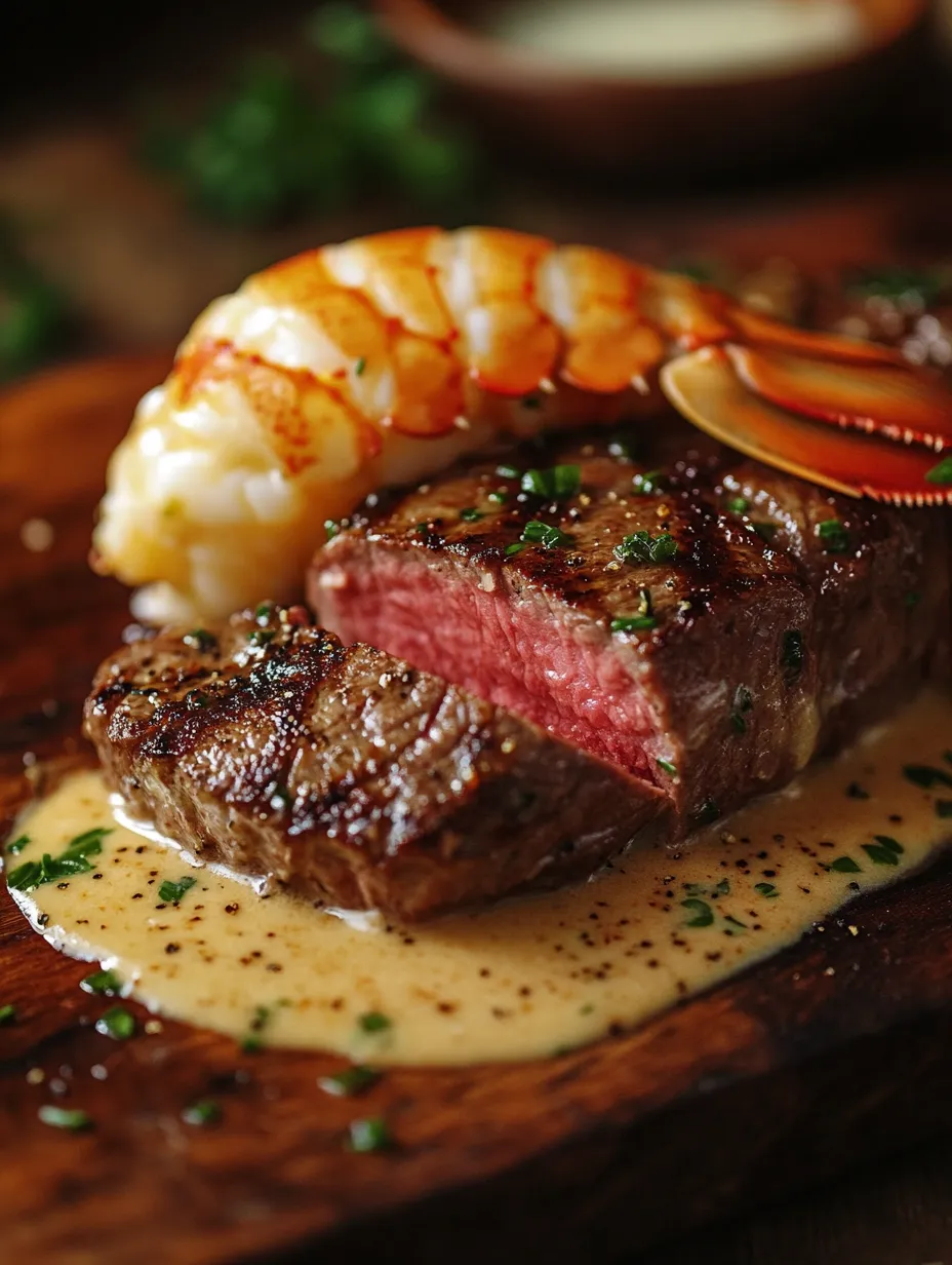 Indulge in a one-of-a-kind dining experience with our Surf and Turf Delight with Creamy Garlic Sauce! This dish combines the succulent flavors of perfectly seared sirloin steak and tender lobster, all brought together by a rich, creamy garlic sauce that elevates it to gourmet status. Whether you’re planning a romantic dinner for two or a celebration with friends, this dish is guaranteed to impress. What truly makes it special is the balance of flavors and textures that explode on your palate with every bite.