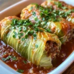 Imagine savouring a comforting plate of Savory Stuffed Cabbage Rolls, each bite bursting with delicious flavors. This wholesome dish combines tender cabbage leaves wrapped around a flavorful meat and rice filling, all simmered in a rich tomato sauce. Perfect for family dinners or gatherings, these cabbage rolls are not only delicious but also a nostalgic recipe passed down through generations. Whether enjoyed as a main course or a delightful side dish, these stuffed cabbage rolls are sure to please everyone at the table.