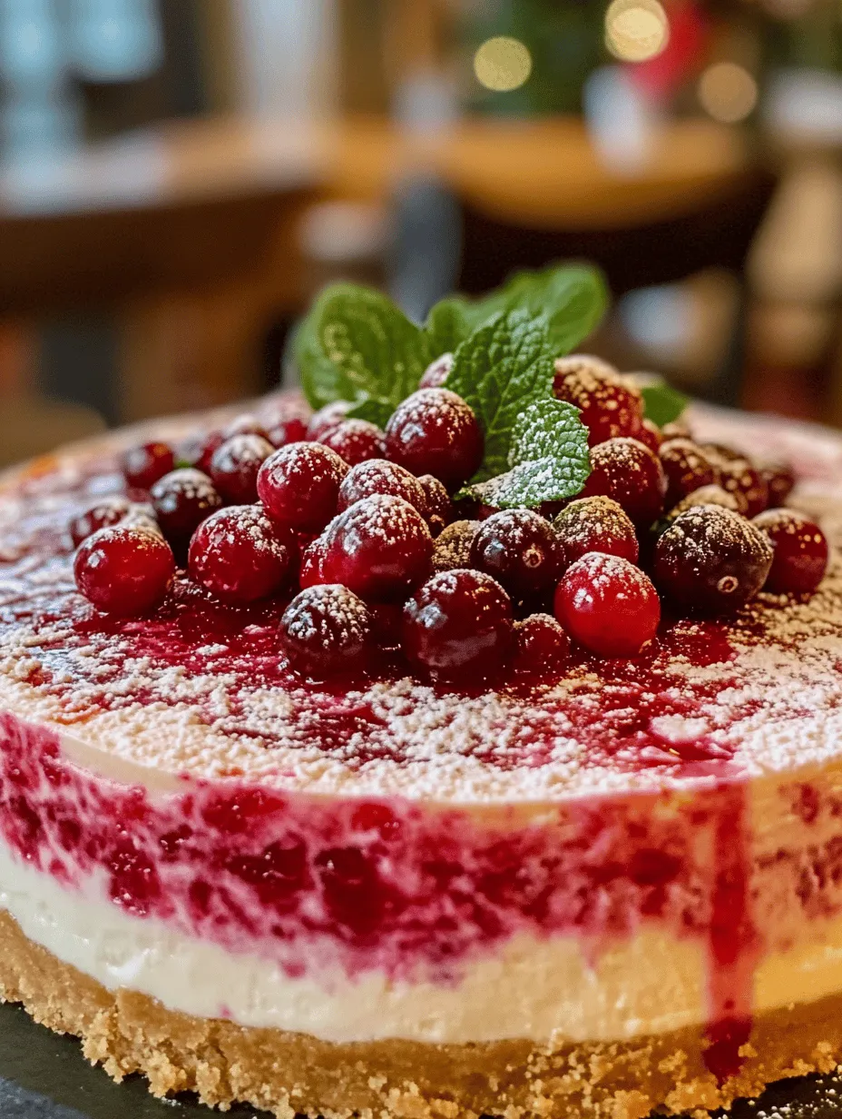 The holiday season is all about joy, gatherings, and, of course, delicious desserts! This Festive Christmas Cranberry Cheesecake is not just any ordinary cheesecake; it’s a creamy, dreamy creation that perfectly balances sweetness with the tartness of fresh cranberries. Adorned with vibrant garnishes and a warm, inviting aroma, this cheesecake will be the highlight of your festive table. Imagine the smiles on your loved ones' faces as they dig into each velvety slice, topped with bright red cranberries and mint leaves. Trust me, this delightful dessert is sure to become a beloved holiday tradition in your home!