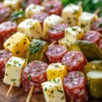 If you're on the hunt for a show-stopping appetizer that dazzles both visually and in flavor, look no further than this Easy Marinated Cheese Appetizer with Salami & Pickles. This delightful dish combines cubes of creamy mozzarella and sharp cheddar cheeses with savory salami and tangy pickles, all coated in a zesty marinade of olive oil and herbs. Perfect for parties, picnics, or simply a delightful snack at home, this appetizer is sure to impress your guests and keep them coming back for more!