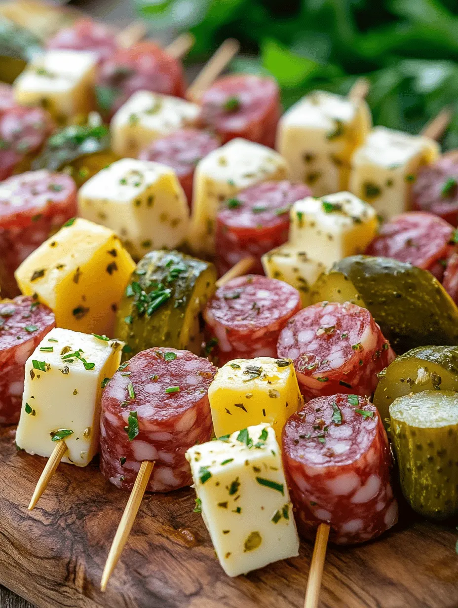 If you're on the hunt for a show-stopping appetizer that dazzles both visually and in flavor, look no further than this Easy Marinated Cheese Appetizer with Salami & Pickles. This delightful dish combines cubes of creamy mozzarella and sharp cheddar cheeses with savory salami and tangy pickles, all coated in a zesty marinade of olive oil and herbs. Perfect for parties, picnics, or simply a delightful snack at home, this appetizer is sure to impress your guests and keep them coming back for more!