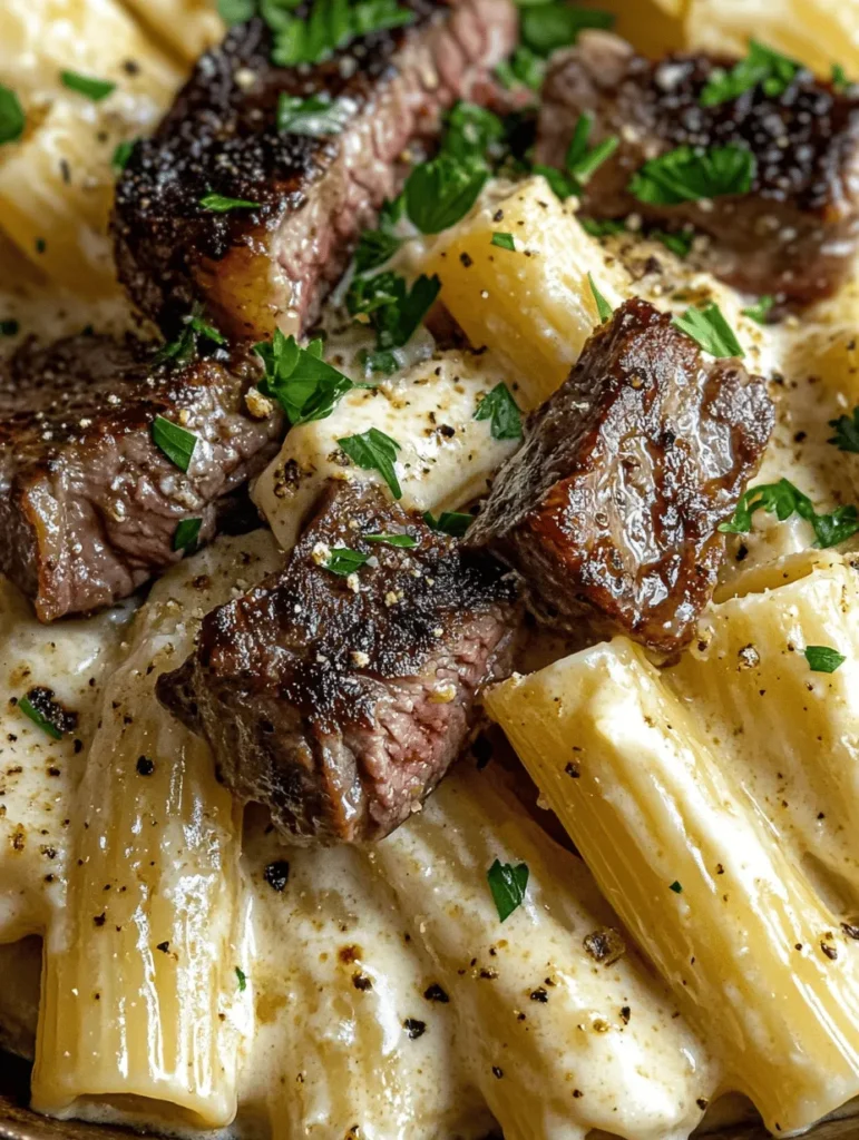 Imagine twirling forkfuls of rigatoni pasta, coated in a rich, creamy garlic butter sauce, and topped with perfectly seared flank steak. This Creamy Garlic Butter Steak Rigatoni is not just a meal; it’s an experience – full of flavor, comfort, and heartiness. Whether it's a cozy family dinner or an elegant date night, this dish is sure to impress with its decadent taste and simplicity. I vividly remember the first time I prepared this recipe for friends; the gasps of delight as they took their first bites were priceless, and it became an instant favorite among all!