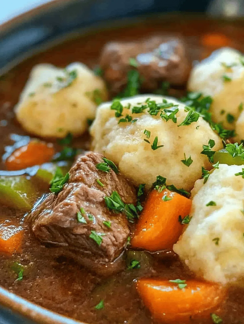 Imagine a warm bowl of Hearty Beef Stew filled with tender chunks of beef enveloped by a rich, aromatic broth, paired perfectly with fluffy dumplings that soak up every drop of flavor. This classic dish is not just a meal; it's an experience that evokes feelings of home and comfort. Often prepared during cold winter nights or special family gatherings, this recipe has a way of bringing everyone together around the dinner table.