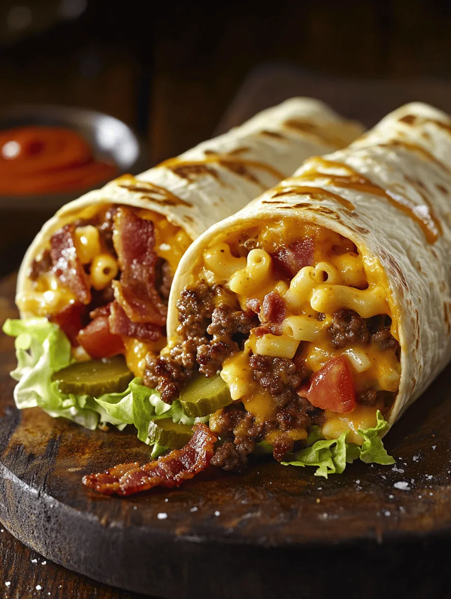 In the world of culinary creativity, few combinations can evoke the same level of comfort and satisfaction as the Mac 'n' Cheese Burger Wrap. This delightful fusion recipe masterfully merges the creamy, cheesy goodness of classic macaroni and cheese with the hearty and satisfying essence of a juicy burger, all wrapped up in a convenient tortilla. Perfect for family meals, gatherings, or casual dining experiences, this dish is not only a crowd-pleaser but also a fun twist on two beloved staples.