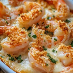 Garlic Shrimp Gratin is a sumptuous seafood dish that marries the rich, aromatic flavors of garlic with creamy cheeses, creating a culinary delight that is both comforting and indulgent. This dish features succulent shrimp nestled in a luscious sauce, topped with a golden, crispy layer of breadcrumbs and cheese that tantalizes the taste buds with every bite. Perfect for casual family dinners or elegant gatherings, Garlic Shrimp Gratin offers a sophisticated yet approachable option that is sure to impress your guests.