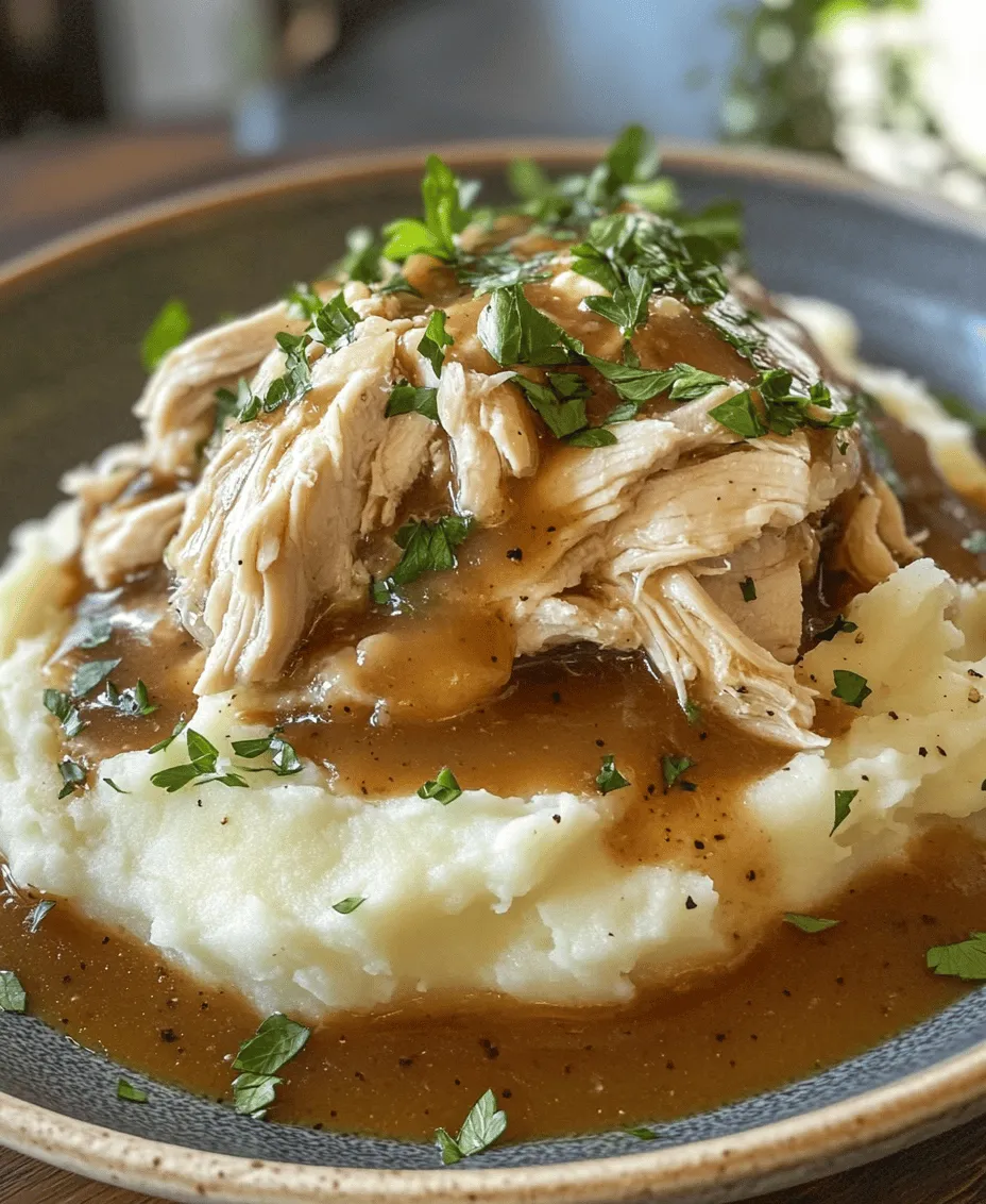 Savory Shredded Chicken with Creamy Gravy Over Mashed Potatoes is the epitome of comfort food that evokes feelings of warmth and satisfaction. This dish is a delightful combination of tender, shredded chicken infused with aromatic herbs and spices, generously draped in a rich, creamy gravy and served atop a fluffy bed of mashed potatoes. This culinary masterpiece not only pleases the palate but also nourishes the soul. Whether you’re gathering around the dinner table with family or hosting friends for a casual meal, this dish is guaranteed to impress and leave everyone coming back for seconds.