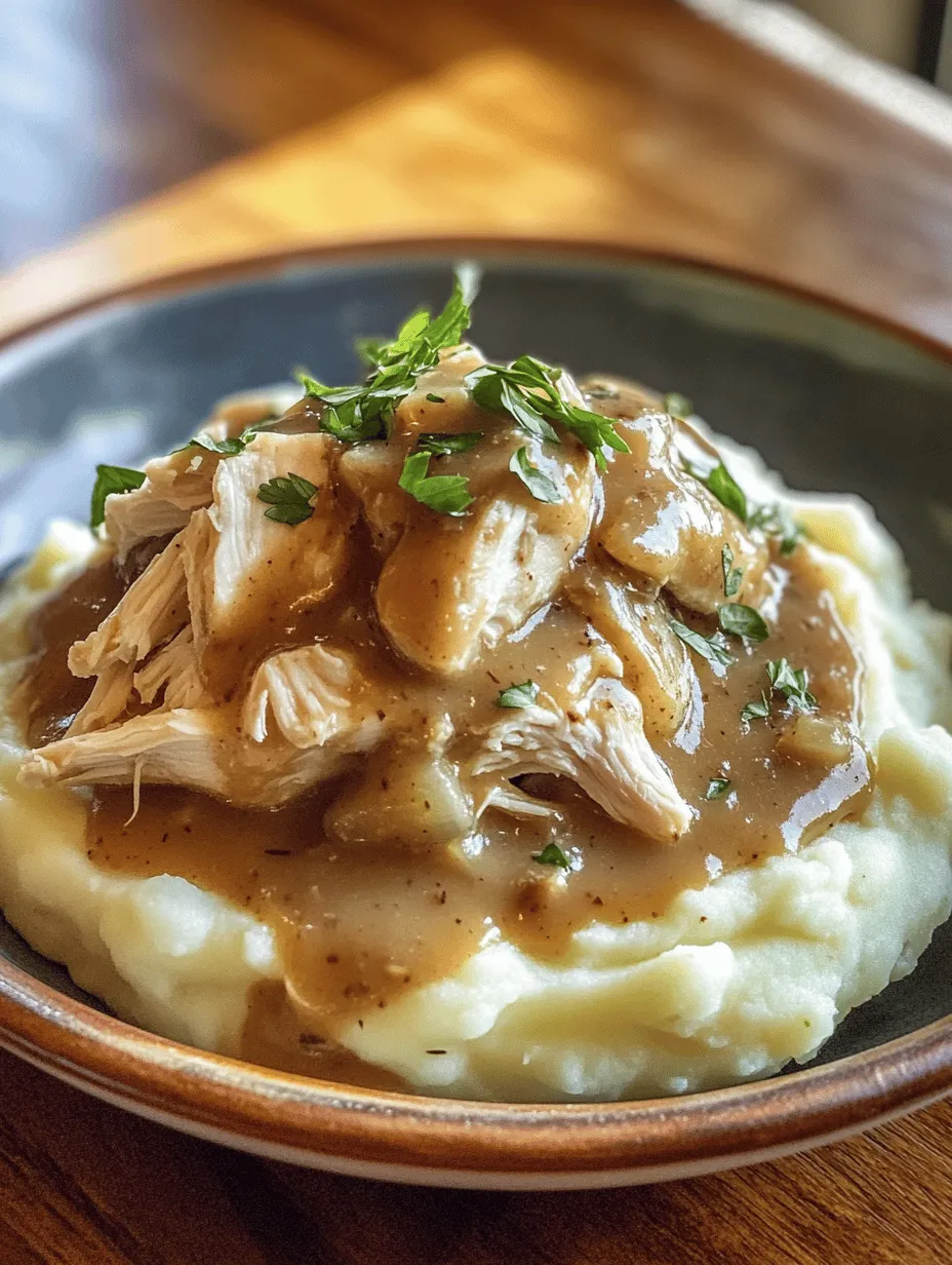 Savory Shredded Chicken with Creamy Gravy Over Mashed Potatoes is the epitome of comfort food that evokes feelings of warmth and satisfaction. This dish is a delightful combination of tender, shredded chicken infused with aromatic herbs and spices, generously draped in a rich, creamy gravy and served atop a fluffy bed of mashed potatoes. This culinary masterpiece not only pleases the palate but also nourishes the soul. Whether you’re gathering around the dinner table with family or hosting friends for a casual meal, this dish is guaranteed to impress and leave everyone coming back for seconds.