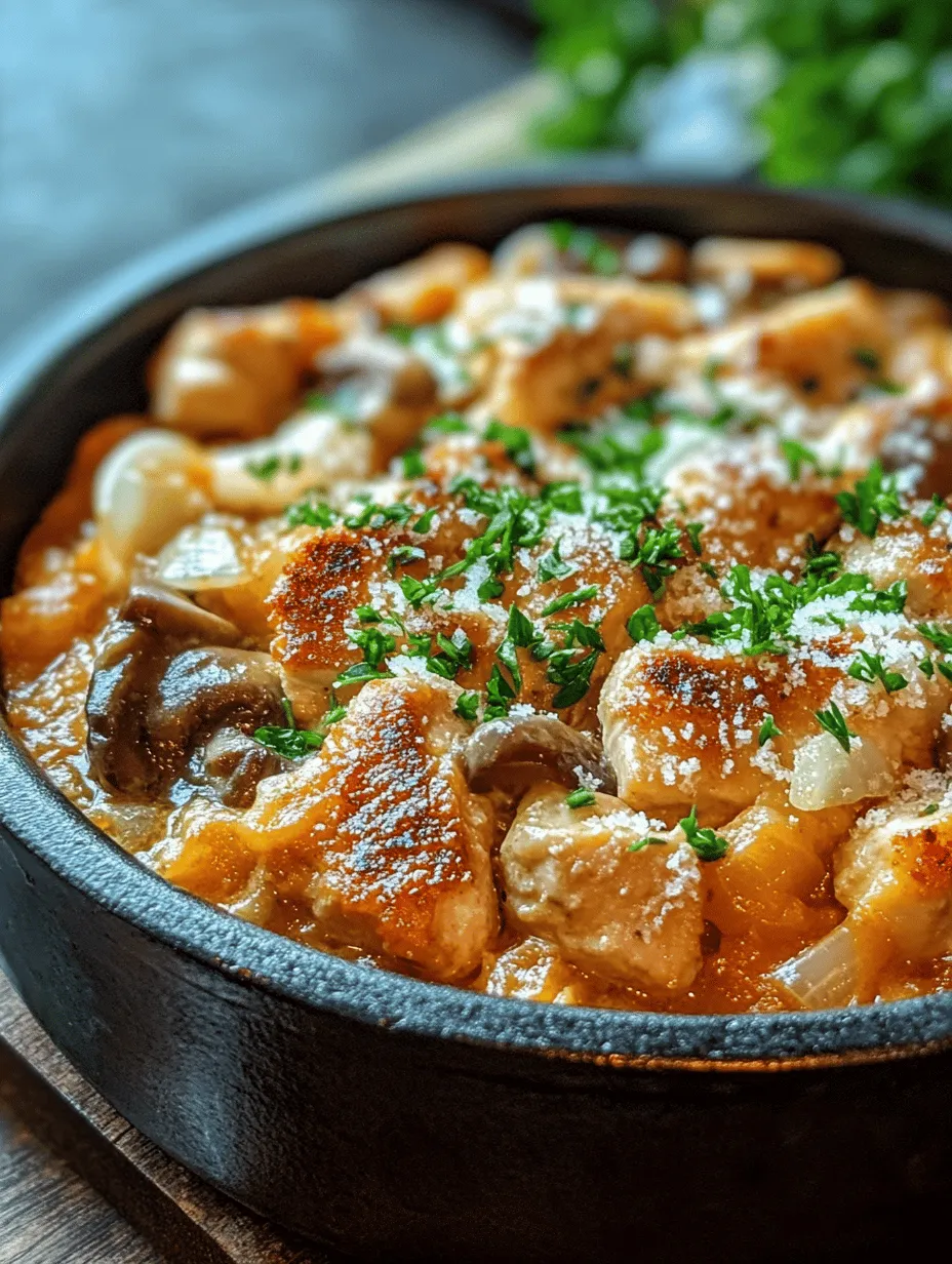 If you’re searching for a quick and satisfying dinner option that doesn't compromise on flavor, look no further than the Creamy Chicken and Mushroom Skillet. This dish beautifully marries tender chicken with rich, earthy mushrooms and a luxurious cream sauce, creating a delightful medley that is sure to please even the pickiest of eaters. The creamy texture combined with the savory notes of mushrooms and perfectly cooked chicken makes this skillet meal not just a feast for the palate, but also a comforting hug in a bowl.