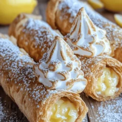 Cannolis are one of the most cherished pastries from Italy, known for their crispy shells and rich, creamy fillings. Traditionally filled with sweetened ricotta cheese, cannolis have delighted dessert lovers for generations. In this innovative recipe, we take the classic concept of cannolis and give it a refreshing twist by combining it with the beloved flavors of lemon meringue pie. The Zesty Lemon Meringue Pie Cannolis offer a delightful balance of tartness and sweetness, encased in a crunchy shell and topped with fluffy, golden meringue. This dessert is perfect for those looking to impress at gatherings or simply indulge in a unique treat.