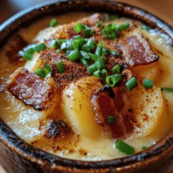 Enhancing the presentation and flavor of your creamy potato and bacon soup can elevate it from a simple comfort dish to a culinary masterpiece. Here are some ideas for garnishing that will not only make your soup visually appealing but also add layers of flavor: