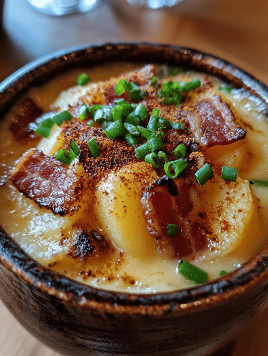 Enhancing the presentation and flavor of your creamy potato and bacon soup can elevate it from a simple comfort dish to a culinary masterpiece. Here are some ideas for garnishing that will not only make your soup visually appealing but also add layers of flavor: