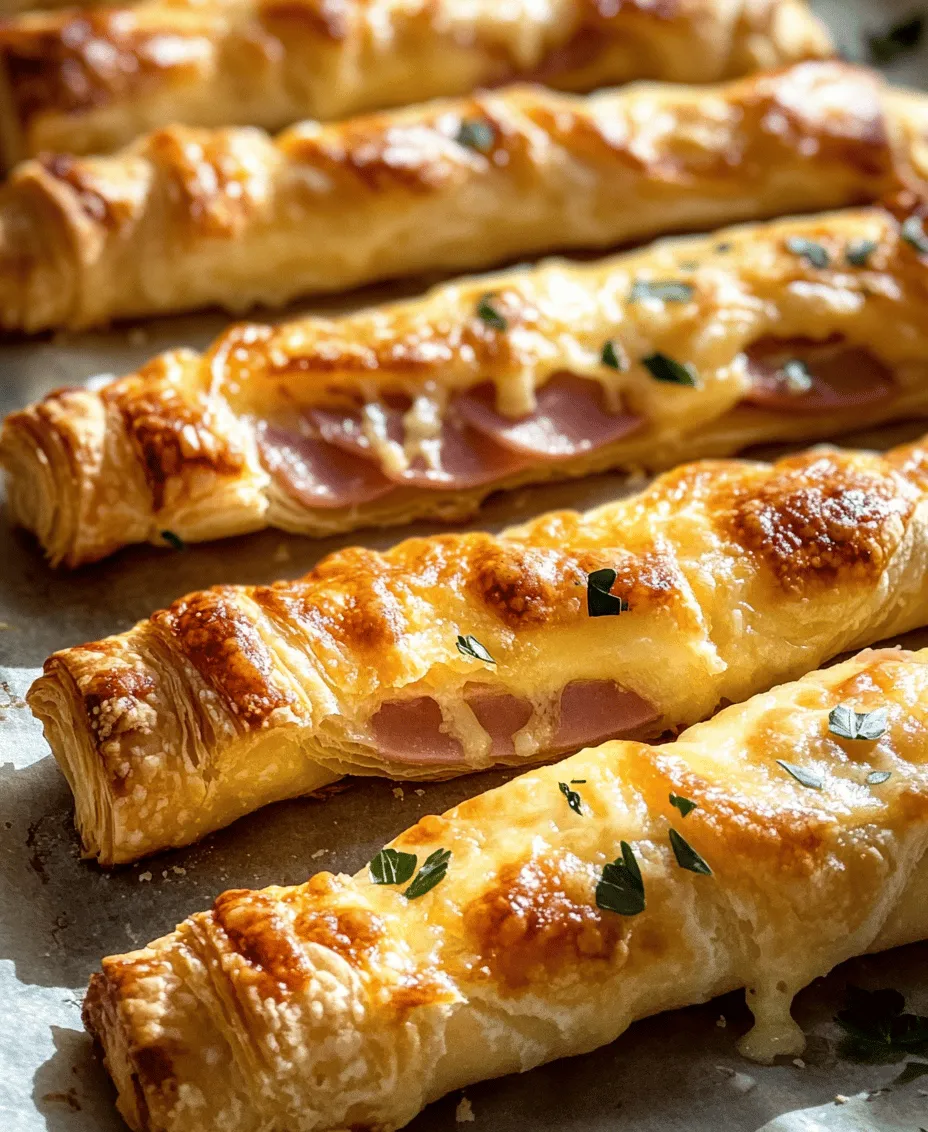 When preparing <strong>Ham and Cheese Delight Sticks</strong>, the way you layer your ingredients can significantly affect the final flavor and texture of the dish. Start with a base of flaky pastry, which provides a buttery richness and delightful crunch. Next, add a layer of high-quality ham; the saltiness of the ham complements the creaminess of the cheese beautifully. For the cheese, consider using a blend of mozzarella and cheddar for a combination of meltiness and sharpness, enhancing both flavor and texture.” /></p>
</p>
<h3>Layering the Ingredients: Balancing Flavors and Textures</h3>
</p>
<p>When preparing <strong>Ham and Cheese Delight Sticks</strong>, the way you layer your ingredients can significantly affect the final flavor and texture of the dish. Start with a base of flaky pastry, which provides a buttery richness and delightful crunch. Next, add a layer of high-quality ham; the saltiness of the ham complements the creaminess of the cheese beautifully. For the cheese, consider using a blend of mozzarella and cheddar for a combination of meltiness and sharpness, enhancing both flavor and texture.</p>
</p>
<p>To layer effectively, ensure that you distribute the ham and cheese evenly across the pastry. This balance prevents any one flavor from overpowering the others and ensures that every bite is as delightful as the last. Additionally, consider adding a sprinkle of herbs, such as thyme or oregano, for an aromatic touch that elevates the overall taste profile.</p>
</p>
<h3>The Importance of Seasoning in Enhancing Taste</h3>
</p>
<p>Seasoning is a crucial aspect of cooking that can elevate your dish from good to exceptional. While the ham often brings its own saltiness, don’t shy away from enhancing the overall flavor with a pinch of freshly ground black pepper or a dash of garlic powder. If you prefer a hint of spice, a light sprinkle of red pepper flakes can add a lovely kick without overpowering the dish.</p>
</p>
<p>Another tip is to incorporate a bit of mustard or a drizzle of honey on the pastry before adding the ham and cheese. This adds a subtle tang that contrasts beautifully with the richness of the cheese and the saltiness of the ham, creating a well-rounded flavor experience.</p>
</p>
<h3>Folding and Sealing Techniques</h3>
</p>
<h4>Detailed Instructions on How to Fold the Pastry</h4>
</p>
<p>Folding the pastry to create Ham and Cheese Delight Sticks requires attention to detail for the best results. Start by cutting your pastry into rectangles or squares, depending on how large you want your sticks to be. Place a generous amount of your ham and cheese mixture in the center of each piece of pastry. Be careful not to overfill; a heaping tablespoon should suffice.</p>
</p>
<p>Once your filling is in place, fold the pastry over to create a pocket, ensuring that the edges align. Use your fingers to gently press down the edges, sealing the filling inside. If desired, you can use a little water or egg wash along the edges to help them adhere better before folding.</p>
</p>
<h4>The Significance of Sealing Properly to Avoid Leakage During Baking</h4>
</p>
<p>Proper sealing of your pastry is crucial to prevent any of that delicious filling from leaking out during baking. Take care to press the edges firmly together, ensuring there are no gaps. You can also run your finger along the edges with a bit of water or egg wash to create a better seal.</p>
</p>
<p>If you’re concerned about leakage, consider double-sealing by folding the edges over and pressing them again to create a tight seal. This additional step ensures that your filling stays intact and all those wonderful flavors remain inside, resulting in a perfectly baked delight stick.</p>
</p>
<h4>Decorative Crimping with a Fork: Enhancing Visual Appeal</h4>
</p>
<p>To add a touch of elegance to your Ham and Cheese Delight Sticks, use the tines of a fork to crimp the edges of the sealed pastry. This not only reinforces the seal but also gives your snacks a charming, decorative finish. Simply press the fork down along the edges, creating a beautiful pattern. This visual detail not only enhances the appeal of the dish but also indicates to your guests that they are about to indulge in a carefully crafted snack.</p>
</p>
<h3>Achieving the Perfect Bake</h3>
</p>
<h4>The Importance of an Egg Wash: Achieving a Golden, Shiny Finish</h4>
</p>
<p>An egg wash is an essential step in baking Ham and Cheese Delight Sticks. By whisking together an egg with a splash of water or milk, you create a mixture that, when brushed on the pastry, gives it a beautiful golden-brown color and a shiny finish. This small step elevates the visual appeal of your dish and indicates to your guests that they are about to enjoy something special.</p>
</p>
<h4>Baking Time and Temperature: What to Look for When They’re Done</h4>
</p>
<p>To achieve the perfect bake, preheat your oven to 400°F (200°C). Once your Ham and Cheese Delight Sticks are assembled and brushed with the egg wash, place them on a baking sheet lined with parchment paper. Bake for 15-20 minutes, or until they are golden brown and puffed. Keep an eye on them during the last few minutes; the difference between perfectly baked and overcooked can be just a minute or two.</p>
</p>
<p>Look for a crispy, golden exterior and a bubbling filling as indicators that your sticks are done. If you’re unsure, you can use a thermometer; the internal temperature should reach about 165°F (74°C) to ensure that the cheese is melted and warm throughout.</p>
</p>
<h4>Tips for Monitoring the Baking Process to Prevent Overcooking</h4>
</p>
<p>Monitoring your baking process is key to preventing overcooking. Consider setting a timer for 10 minutes and checking your sticks at that point. Rotate the baking sheet if your oven has hot spots, ensuring even cooking. If they are not golden yet, continue baking but check every minute after that to avoid burning.</p>
</p>
<p>Additionally, if you notice the tops are browning too quickly, cover them loosely with aluminum foil to protect them while allowing the insides to continue baking.</p>
</p>
<h3>Serving Suggestions</h3>
</p>
<h4>Presentation Ideas for Serving Ham and Cheese Delight Sticks</h4>
</p>
<p>Once your Ham and Cheese Delight Sticks are out of the oven, it’s time to serve them up! For an appealing presentation, arrange the sticks on a large platter, perhaps garnishing with sprigs of fresh herbs such as parsley or thyme to add a pop of color. Consider serving them alongside a small bowl of mustard or a dipping sauce for added flavor.</p>
</p>
<h4>Pairing Suggestions: Dips and Sauces That Complement the Dish</h4>
</p>
<p>These delightful sticks are versatile and pair well with a variety of dips. Traditional options include Dijon mustard or honey mustard, which offer a tangy complement to the rich filling. You could also serve them with a homemade ranch dressing or a spicy aioli for those who enjoy a bit of heat. For a fresh twist, a tangy tomato salsa can provide a refreshing contrast to the savory flavors.</p>
</p>
<h4>Creative Ways to Incorporate These Sticks into Gatherings or Meals</h4>
</p>
<p>Ham and Cheese Delight Sticks are perfect for any occasion. Serve them as appetizers at parties, where guests can easily grab one while mingling. They can also be a fun addition to a game-day spread, paired with a selection of dips and snacks. Alternatively, these sticks can make a quick and satisfying meal when served alongside a fresh salad or a bowl of soup, making them a versatile option for any dining experience.</p>
</p>
<h3>Nutritional Information</h3>
</p>
<h4>Overview of the Nutritional Profile of the Recipe</h4>
</p>
<p>While Ham and Cheese Delight Sticks are undeniably delicious, it’s good to be aware of their nutritional profile. Each stick typically contains a mixture of protein from ham and cheese, carbohydrates from the pastry, and fats from both the cheese and the butter in the pastry. A rough estimate for one stick is around 200-250 calories, depending on portion size and the specific ingredients used.</p>
</p>
<h4>Discussion on Portion Sizes and Serving Suggestions</h4>
</p>
<p>When it comes to portion sizes, consider serving two to three sticks per person as an appetizer. If they are part of a larger meal, one stick per person may suffice, especially when paired with salads or other dishes. Adjust serving sizes based on the overall menu and the hunger levels of your guests.</p>
</p>
<h4>Healthier Alternative Options for Ingredients</h4>
</p>
<p>For those looking to lighten the recipe, consider using whole wheat pastry for a healthier base, which adds fiber. You can also opt for leaner meats, such as turkey ham, and reduced-fat cheese. Additionally, incorporating vegetables like spinach or bell peppers into the filling can add nutrients and fiber without compromising flavor.</p>
</p>
<h3>Conclusion</h3>
</p>
<p>In conclusion, making Ham and Cheese Delight Sticks is a straightforward yet rewarding culinary endeavor. With their flaky pastry, savory ham, and gooey cheese, these delightful snacks are sure to please any crowd. The process of layering, folding, and baking not only results in a delicious treat but also allows for creativity and personalization.</p>
</p>
<p>Encourage yourself to enjoy the cooking process—experiment with different fillings, dips, and presentation styles. Each batch can be a unique experience. Remember, homemade snacks like these are not just about satisfying hunger; they bring people together, creating moments that are meant to be shared and enjoyed. So, roll up your sleeves, gather your ingredients, and dive into the joy of making Ham and Cheese Delight Sticks!</p>
</div>