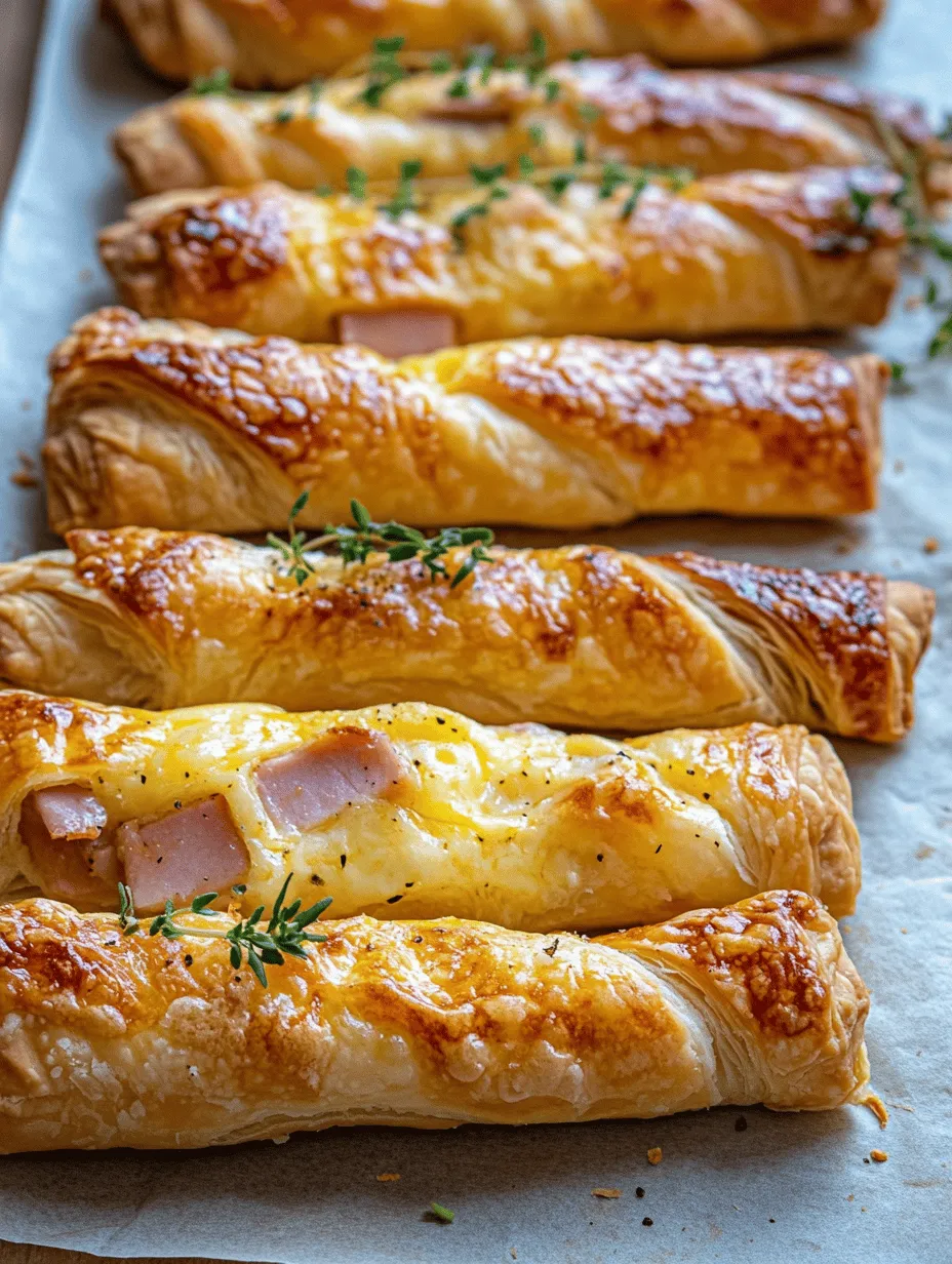 When preparing Ham and Cheese Delight Sticks, the way you layer your ingredients can significantly affect the final flavor and texture of the dish. Start with a base of flaky pastry, which provides a buttery richness and delightful crunch. Next, add a layer of high-quality ham; the saltiness of the ham complements the creaminess of the cheese beautifully. For the cheese, consider using a blend of mozzarella and cheddar for a combination of meltiness and sharpness, enhancing both flavor and texture.