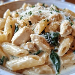 If you’re on the hunt for a quick yet satisfying dinner, look no further than Creamy Chicken and Spinach Penne. This delightful dish is a perfect blend of tender chicken, vibrant spinach, and hearty penne pasta, all enveloped in a rich and creamy sauce that’s bound to please the whole family. Its appeal lies not only in its comforting flavors but also in its ability to bring a bit of elegance to your weeknight meals without requiring hours of preparation.