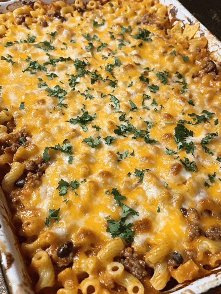 If you're on the lookout for a dish that screams comfort while packing a flavor punch, look no further than the Cheesy Taco Pasta Bake Extravaganza! Picture elbow macaroni enveloped in savory taco-seasoned ground beef, creamy sour cream, and melty cheddar cheese, all baked to perfection. This dish combines the best of two beloved favorites—tacos and pasta—into a decadent bake that's perfect for family dinners or gatherings with friends. It’s a nostalgic twist that brings people together, and it’s sure to satisfy even the pickiest eaters!