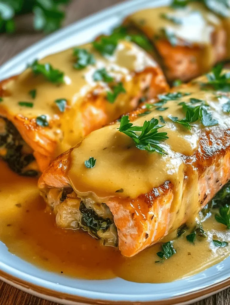 Imagine a succulent salmon fillet, perfectly roasted, and generously stuffed with a velvety mixture of fresh spinach and lump crab meat, all beautifully drizzled with a luscious lemon cream sauce. This Spinach and Crab Stuffed Salmon with Lemon Cream Sauce is an exquisite dish that fuses flavors and textures to create a meal that is both elegant and satisfying. Ideal for a special occasion or a delightful weeknight dinner, it brings a burst of marine flavors to your plate, making it a standout recipe that impresses every time!