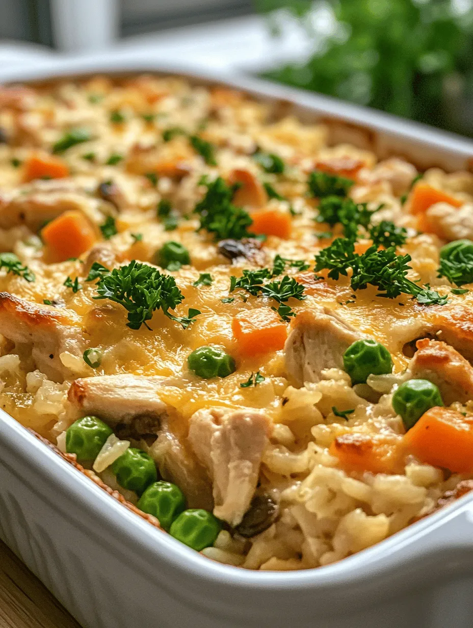 Classic comfort food often brings to mind hearty meals that nurture both the body and soul. One such dish that embodies this concept is the Classic Comfort Chicken and Rice Casserole. This delightful recipe combines tender chicken, fluffy rice, and a medley of vegetables, all enveloped in a creamy sauce topped with melted cheddar cheese. Perfect for family gatherings or a cozy weeknight dinner, this casserole is not only easy to prepare but also a crowd-pleaser.