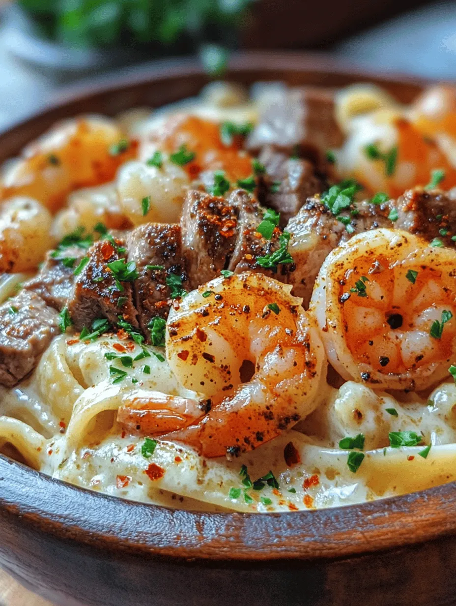 If you're looking for a dish that embodies rich flavors and culinary excitement, look no further than the Cajun Shrimp and Steak Alfredo Pasta Extravaganza. This delightful fusion brings together the best of both worlds—succulent shrimp and tender steak—perfectly enveloped in a creamy Alfredo sauce with a spicy Cajun twist. Originating from the deep culinary traditions of Louisiana, Cajun cuisine is known for its bold flavors and hearty ingredients, making it an ideal candidate for a pasta dish that promises to impress.