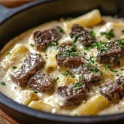 When it comes to comfort food, few dishes can compete with a plate of creamy garlic butter steak rigatoni. This indulgent meal combines the hearty richness of steak, the smoothness of a garlic-infused butter sauce, and the satisfying texture of rigatoni pasta, creating a culinary experience that is both comforting and delectable. The rich flavors meld beautifully, making it an ideal choice for a cozy dinner at home or a special occasion where you want to impress your guests.