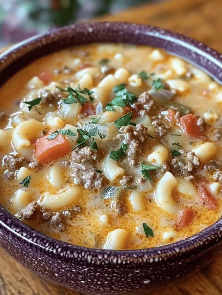 Craving a hearty, creamy soup that combines the beloved flavors of a cheeseburger with the comforting texture of macaroni? Look no further! This One-Pot Macaroni Cheeseburger Soup is sure to warm your soul on chilly nights. With its rich blend of ground beef, cheddar cheese, and fresh vegetables, this dish is not only delicious but also incredibly easy to prepare. Trust me—it'll become a family favorite in no time!