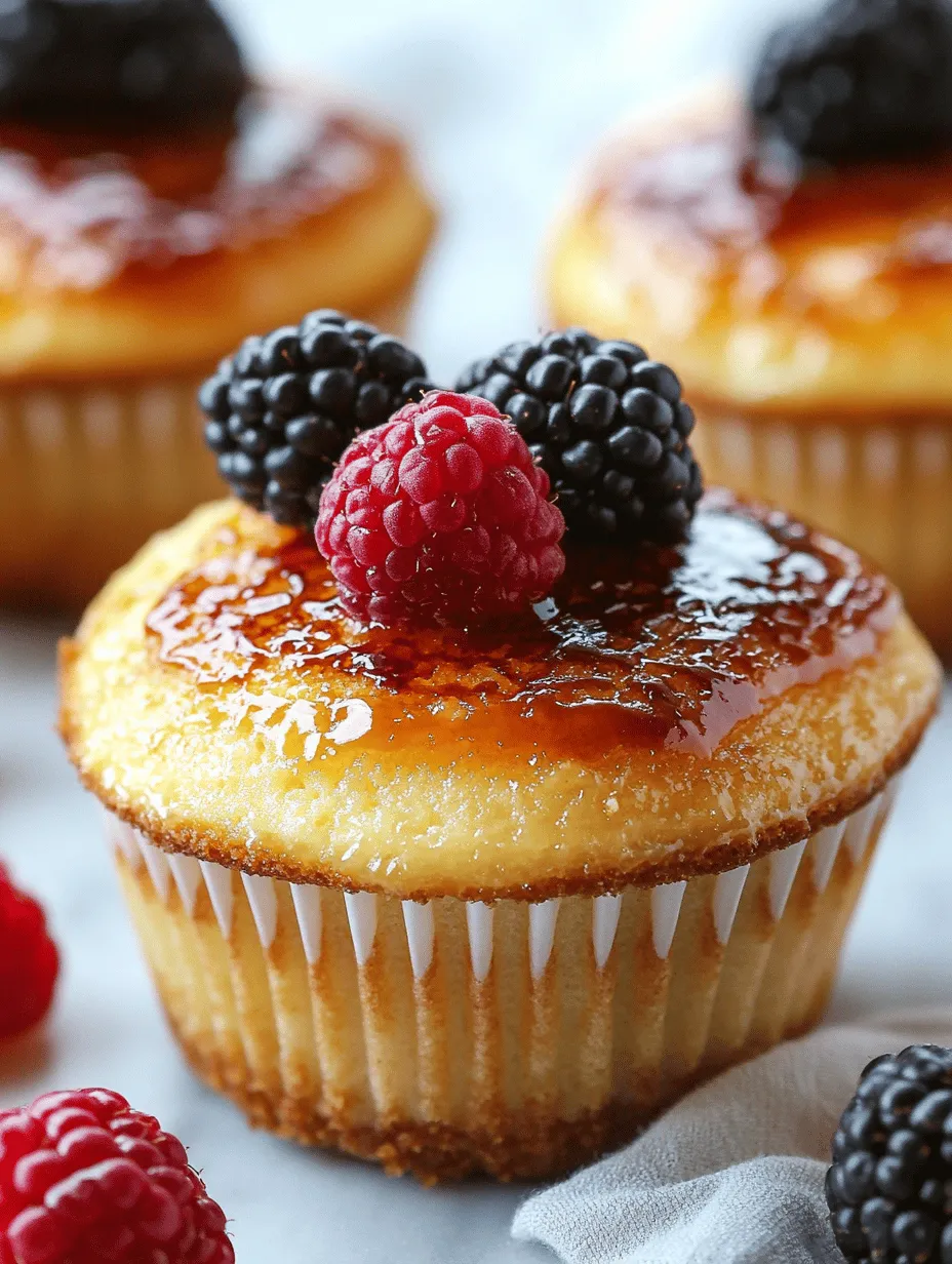 Crème brûlée cheesecake cupcakes are a delightful dessert that combines the rich, creamy texture of cheesecake with the luscious, caramelized topping of crème brûlée. This innovative dessert takes two classic favorites and merges them into a single, indulgent treat that is sure to impress. Each bite delivers a symphony of flavors, with the velvety cheesecake filling perfectly complemented by the crisp, sugary crust on top, creating a deliciously satisfying experience.