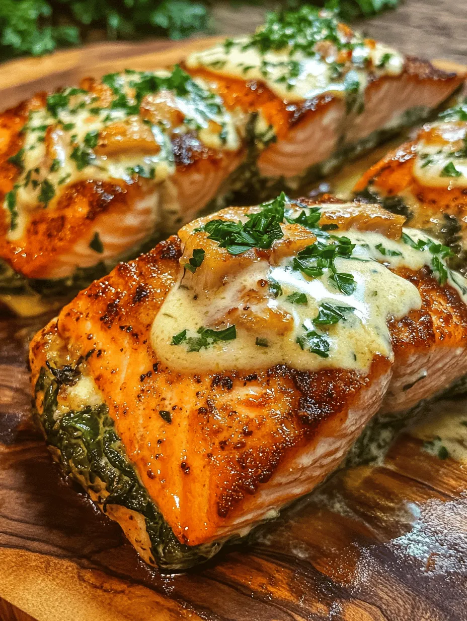 In the realm of gourmet dining, few dishes can compete with the elegance and flavor of Spinach and Crab Stuffed Salmon with Lemon Cream Sauce. This exquisite meal takes the humble salmon fillet and transforms it into a culinary masterpiece that is sure to impress even the most discerning palates. Imagine tender, flaky salmon filled with a rich mixture of fresh crab meat and sautéed spinach, all elevated by a zesty lemon cream sauce that pulls the entire dish together. This delightful combination of flavors and textures will not only satisfy your taste buds but also give you the confidence to elevate your home cooking to restaurant-quality levels.