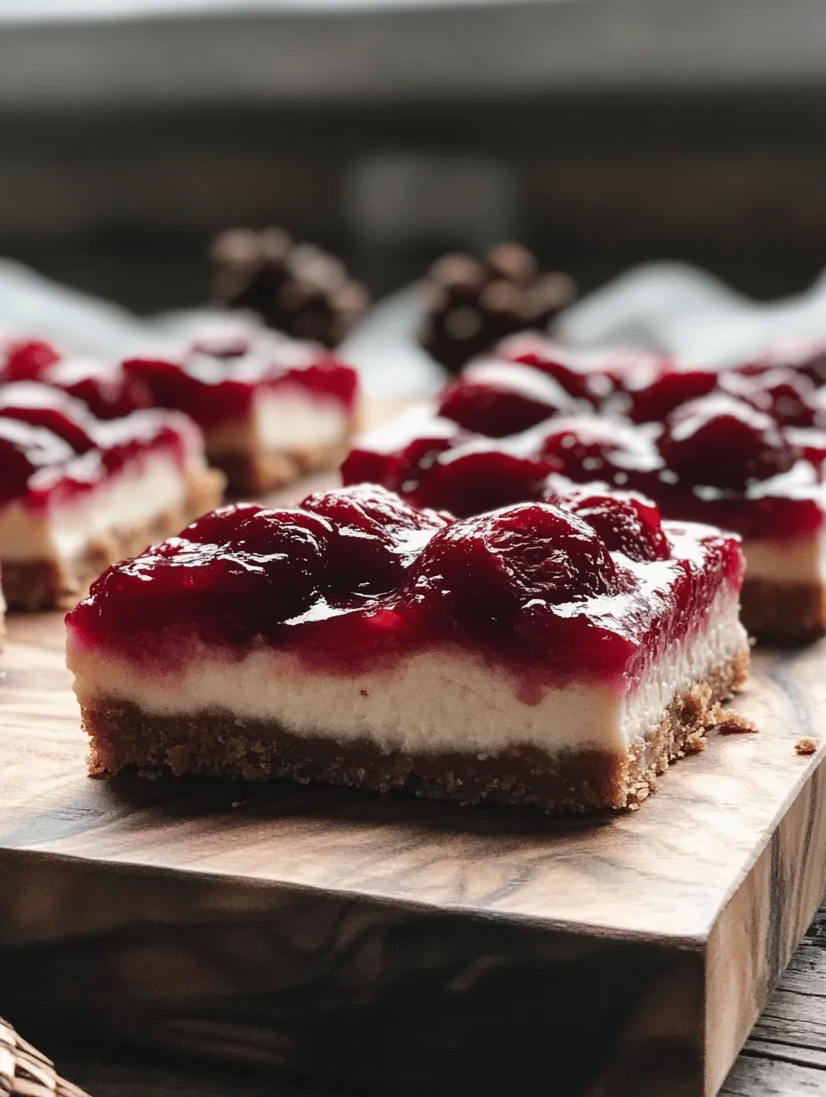 Cherry Cheesecake Bars are a magnificent treat that encapsulates the essence of the holiday spirit. The dish features a creamy cheesecake filling, perfectly set atop a rich graham cracker crust, and is crowned with a luscious cherry topping that adds a burst of flavor. The combination of the velvety cheesecake and the sweet-tart cherries creates an irresistible balance that has made these bars a beloved choice for any occasion.