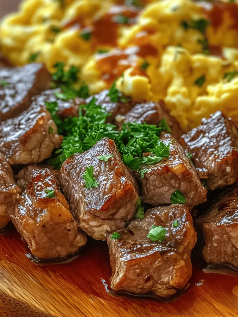 Are you tired of the same old breakfast routine? If you're searching for a delicious and protein-packed breakfast, look no further than these Sizzling Steak Bites & Fluffy Eggs! Imagine tender sirloin steak bites, marinated to perfection, paired with creamy scrambled eggs that melt in your mouth. This dish is the perfect way to kickstart your day and is sure to impress your family or guests. It's not just a meal; it's a breakfast experience worth savoring!