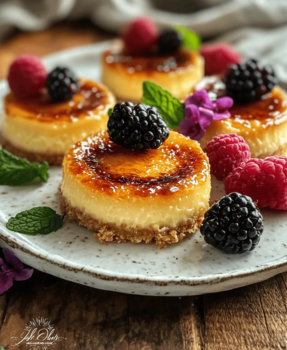 Desserts have an extraordinary way of bringing joy and satisfaction, and our Mini Crème Brûlée Cheesecakes are no exception. These delightful treats blend the silky creaminess of classic cheesecake with the sophisticated touch of a caramelized sugar crust, resulting in a dessert that is not only visually appealing but also rich in flavor. Perfect for any occasion, these mini cheesecakes are an ideal choice for dinner parties, special celebrations, or even a simple indulgence after a long day.