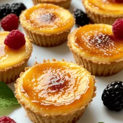 Desserts have an extraordinary way of bringing joy and satisfaction, and our Mini Crème Brûlée Cheesecakes are no exception. These delightful treats blend the silky creaminess of classic cheesecake with the sophisticated touch of a caramelized sugar crust, resulting in a dessert that is not only visually appealing but also rich in flavor. Perfect for any occasion, these mini cheesecakes are an ideal choice for dinner parties, special celebrations, or even a simple indulgence after a long day.