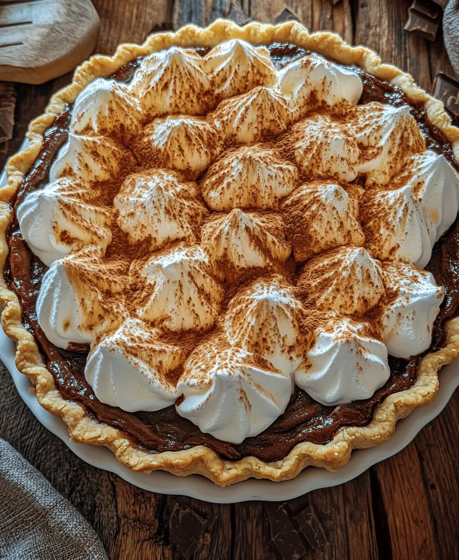 Indulge your sweet tooth with a slice of classic chocolate pie topped with golden meringue. This beloved dessert combines a rich, velvety chocolate filling with a light and airy meringue, creating a delightful contrast in flavors and textures. The chocolate filling is a luscious blend of deep cocoa notes and creamy smoothness, while the meringue crown adds a sweet, fluffy touch that elevates the dish to new heights.