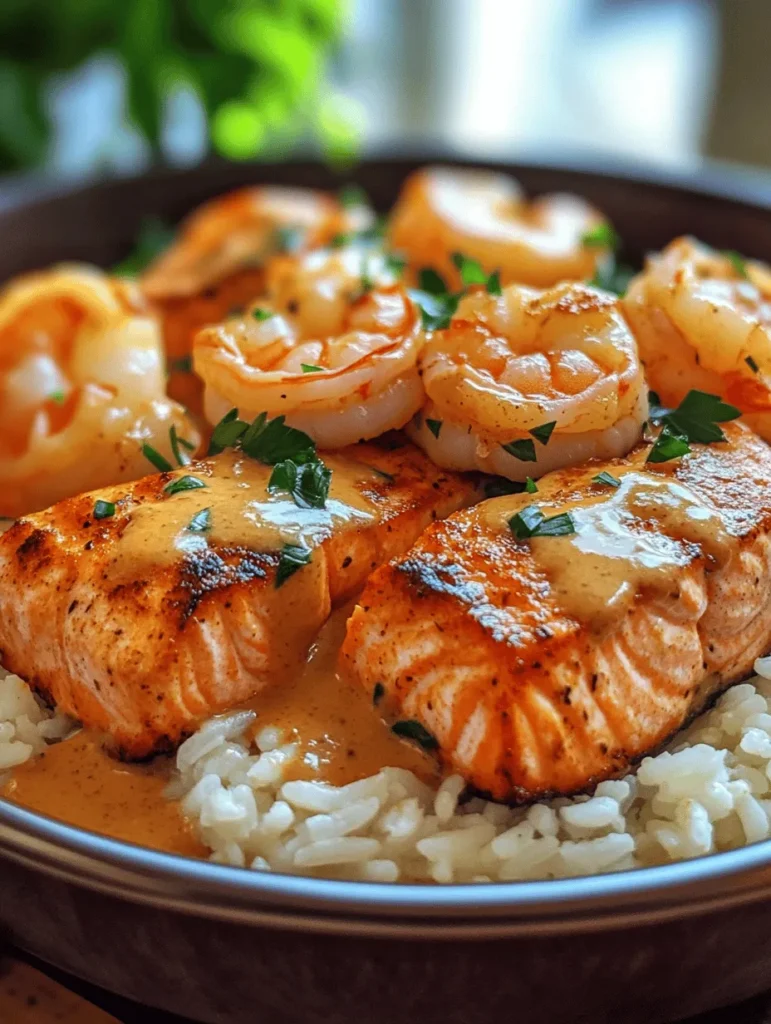 If you're craving a dish that combines the richness of seafood with a kick of spice, the Spicy Salmon & Shrimp with Cajun Cream Sauce is calling your name! This recipe transforms simple salmon and shrimp into a stunning meal that feels decadent yet can be prepared in just 30 minutes. The creamy, zesty sauce, infused with Cajun seasoning, blankets the perfectly cooked fish, creating a symphony of flavors that is sure to impress any dinner guest.