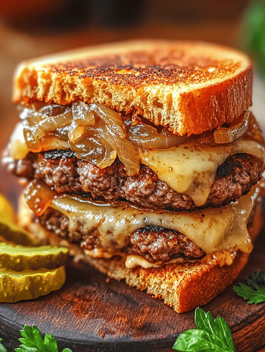 Get ready to tantalize your taste buds with the Sizzling Classic Patty Melt! This mouthwatering sandwich combines juicy beef patties, savory caramelized onions, and gooey melted Swiss cheese, all nestled between golden, buttery rye bread. Imagine biting into a warm, crispy sandwich that's as satisfying as it is delicious. The flavor contrast of the caramelized onions against the rich beef and creamy cheese makes this dish a timeless favorite. Whether it's for a casual weeknight dinner or a comforting weekend lunch, a patty melt never disappoints!