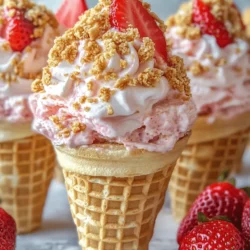 If you’re searching for a delightful dessert that combines the refreshing taste of strawberries with the creamy richness of cheesecake, look no further than Strawberry Crunch Cheesecake Cones. This mouthwatering treat captures the essence of summer in a portable, easy-to-eat form. With layers of succulent strawberries, a luscious cheesecake filling, and a satisfying crunch, these cones are perfect for various occasions, whether it’s a vibrant summer party, a casual picnic in the park, or a fun family gathering.