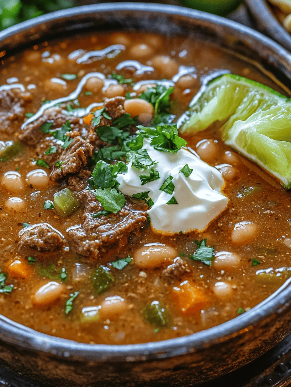 Soups have long been celebrated for their ability to provide comfort and warmth, making them a staple in many cultures around the world. This Hearty Pinto Bean, Green Chile & Beef Soup is no exception. It combines the heartiness of beef and beans with the freshness of vegetables, resulting in a dish that is not only delicious but also filling. The creamy texture of pinto beans together with the tender chunks of beef creates a satisfying meal that warms both the body and soul.