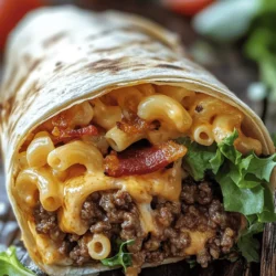 Embark on a culinary adventure with the Bacon Mac ‘n’ Cheese Burger Wrap—a delectable fusion that combines the comforting warmth of macaroni and cheese with the savory satisfaction of a burger. This unique recipe is perfect for those who crave bold flavors and hearty meals, making it an instant hit for casual gatherings or family dinners. Imagine all the gooey cheesiness of mac ‘n’ cheese enveloped in a soft tortilla, alongside a juicy burger patty and crispy bacon. It’s a dish that redefines comfort food by bringing together classic favorites into one mouthwatering wrap.