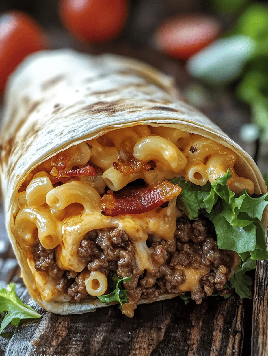 Embark on a culinary adventure with the Bacon Mac ‘n’ Cheese Burger Wrap—a delectable fusion that combines the comforting warmth of macaroni and cheese with the savory satisfaction of a burger. This unique recipe is perfect for those who crave bold flavors and hearty meals, making it an instant hit for casual gatherings or family dinners. Imagine all the gooey cheesiness of mac ‘n’ cheese enveloped in a soft tortilla, alongside a juicy burger patty and crispy bacon. It’s a dish that redefines comfort food by bringing together classic favorites into one mouthwatering wrap.