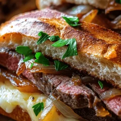 Savory French onion steak sandwiches are a culinary delight that marries the rich, robust flavors of perfectly cooked steak with the sweet, caramelized essence of onions, all nestled between slices of crusty, fresh bread. This dish offers a tantalizing experience for both the palate and the senses, making it a favorite among sandwich lovers and steak enthusiasts alike. The fusion of textures—from the tender steak to the velvety onions and the crispy bread—creates a symphony of flavors that can elevate any meal, whether it's a casual weeknight dinner or a weekend gathering with friends.