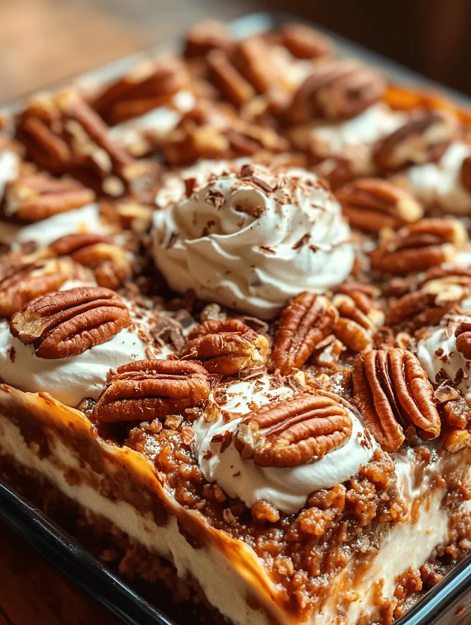 Welcome to the delightful intersection of tradition and innovation with our Decadent Pecan Pie Lasagna Recipe. This dessert masterpiece reimagines the classic pecan pie, transforming it into a layered delight that is both visually stunning and incredibly satisfying. Imagine the rich, nutty flavors of a traditional pecan pie, paired with the creamy texture of a luscious cream cheese layer, all nestled between buttery layers of graham cracker crust. This dessert is not just a treat for the taste buds; it’s a feast for the eyes, making it perfect for gatherings, holidays, or simply when you want to indulge in something special.