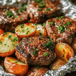 In the world of quick and delicious meals, Garlic Butter Steak and Potato Foil Packets stand out as a savory and satisfying option. This one-pan dish is not only packed with intense flavors but is also incredibly easy to prepare, making it perfect for busy weeknights or weekend gatherings. The combination of tender sirloin steak and creamy baby potatoes, all infused with a rich garlic butter sauce, creates a mouthwatering experience that is sure to please any palate. Ideal for those who crave a hearty meal without the hassle of extensive cleanup, this recipe captures the essence of comfort food with minimal effort.