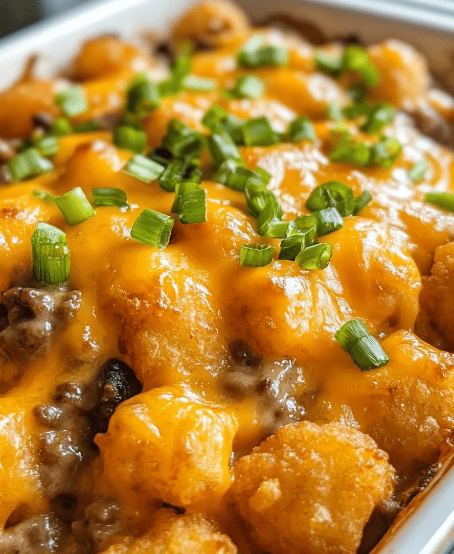 Comfort food holds a special place in the hearts and homes of families around the world. These dishes often evoke feelings of warmth, nostalgia, and togetherness, making them perfect for family meals. One such dish that has gained immense popularity for its quick preparation and satisfying flavors is the Cheesy Tater Tot Casserole. Imagine a hearty casserole brimming with crispy tater tots, seasoned ground meat, and a rich, creamy sauce topped with gooey cheese – it’s a delightful combination that will quickly become a favorite at your dinner table.