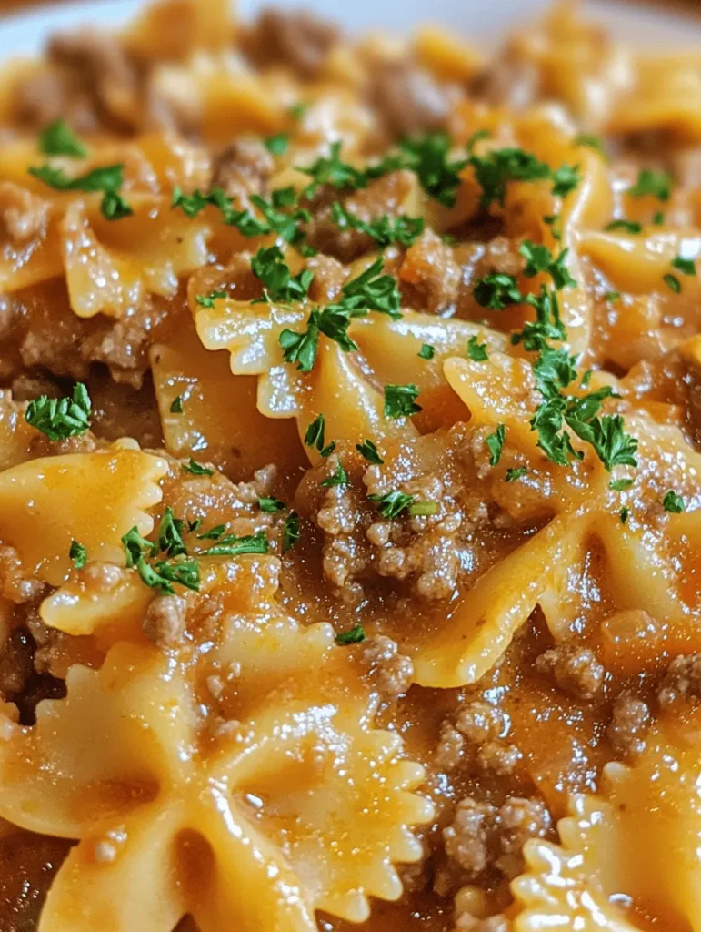 Creamy Beef and Bowtie Pasta is a dish that beautifully encapsulates the essence of comfort food. Its rich, velvety sauce envelops the tender bowtie pasta and perfectly seasoned ground beef, creating a symphony of textures and flavors that tantalize the taste buds. This recipe is not just a meal; it's an experience that brings families together around the dinner table, evoking warmth and nostalgia.