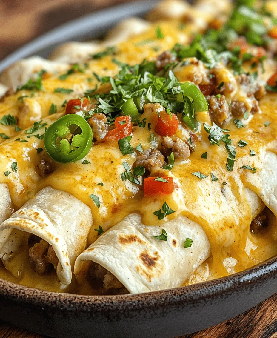 Breakfast enchiladas are a delightful twist on traditional breakfast fare that has found a special place in Southern cuisine. This hearty and flavorful dish combines classic breakfast ingredients, creating a satisfying meal that serves as the perfect start to your day. Imagine warm flour tortillas filled with fluffy scrambled eggs, savory sausage, and melted cheese, all generously smothered in a rich sausage gravy. This combination not only tantalizes the taste buds but also evokes a sense of comfort and home, making it an ideal dish for family gatherings or leisurely weekend brunches.