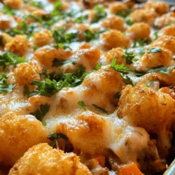 If you’re in search of a comforting and hearty dish that brings joy to family dinners, gatherings, or potlucks, look no further than the Cheesy Tater Tot Casserole. This delightful recipe combines the irresistible crunch of tater tots with a medley of savory ingredients, creating a dish that is not only satisfying but also incredibly easy to prepare. The nostalgic factor of tater tots evokes warm memories of childhood, making this casserole a favorite among both kids and adults alike.